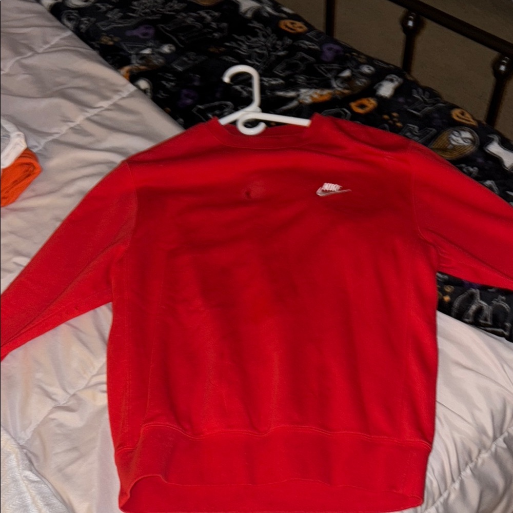 Nike Red Crewneck Sweater with Ribbed Cuffs